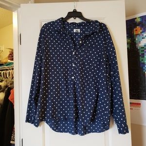 Navy blue polka dot button up